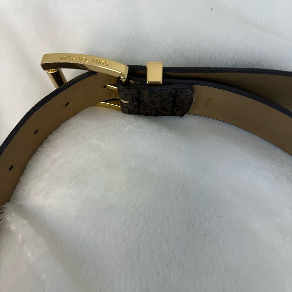 Michael Kors Brown Signature Belt with Gold Buckle size M medium 40 inches - Picture 4 of 4